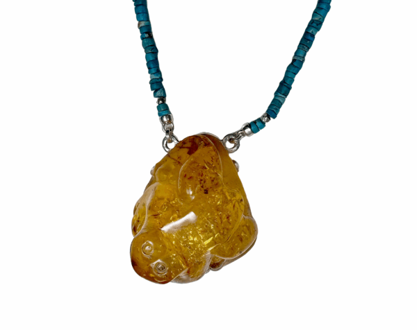 [Spring Tide] Frog – amber turquoise necklace