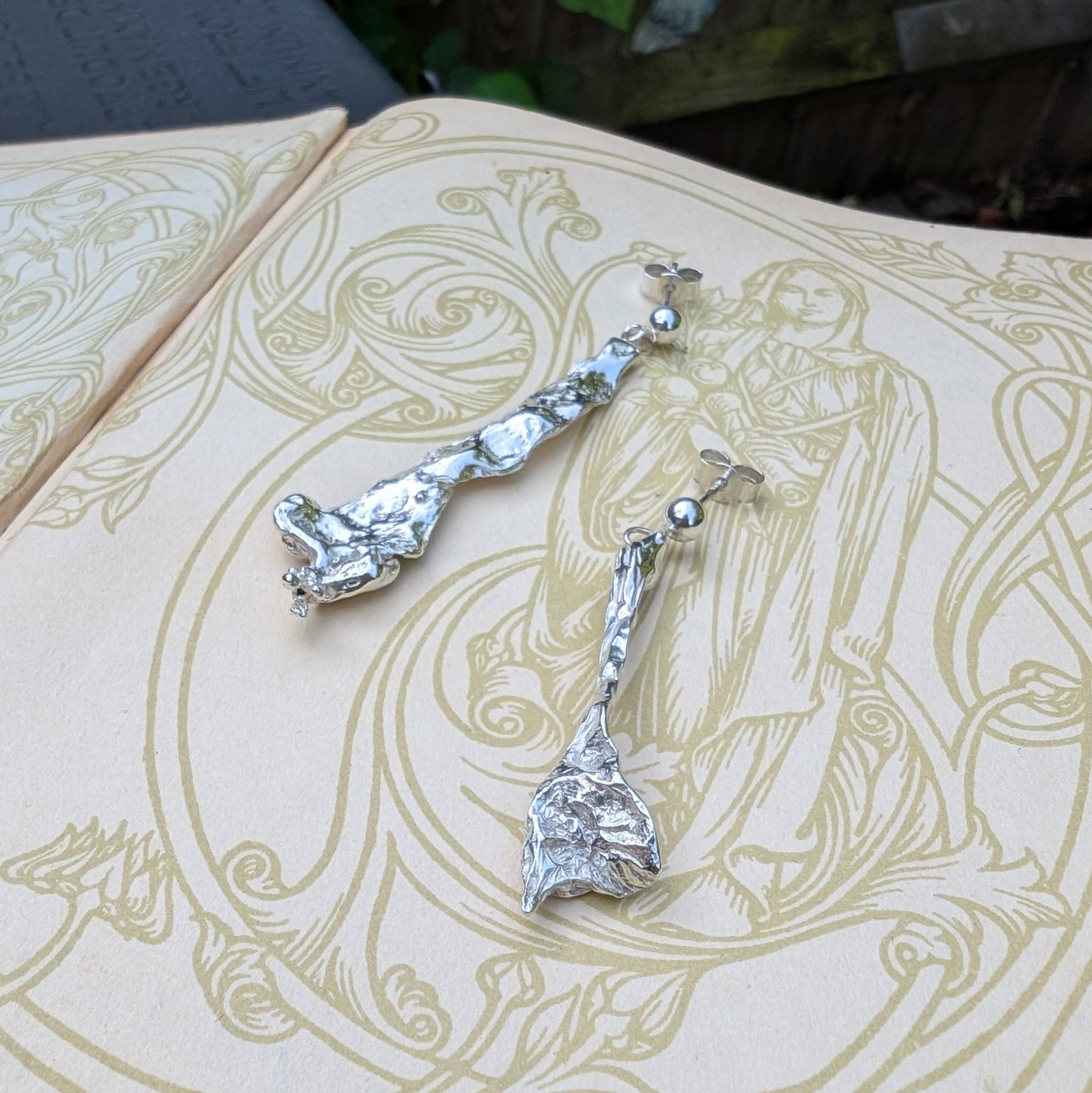 Molten Silver Asymmetric Earrings